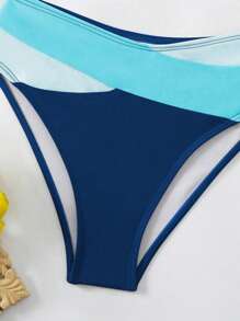 Swim Vcay Conjunto de bikini de mujer con Top tipo bandeau a rayas, traje de baño sexy - Celeste - Ver 6