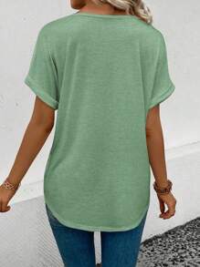 EMERY ROSE 夏季休闲纯色蝙蝠袖T恤 - 綠色 - 查看 2