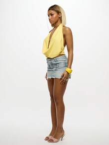 SUMWON WOMEN Multi-Layered Deconstructed Raw Hem Denim Mini Skirt, Y2K Fashion Three-Tier Design, Distressed Festival Summer Club Party Streetwear