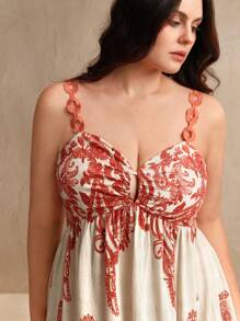 Anewsta 女士橙色撞色印花连衣裙，性感度假连衣裙 - 亮橙色 - 查看 2