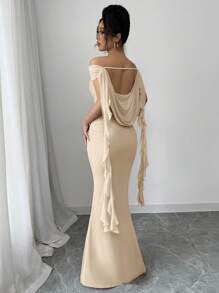 Elenzga Váy mùa hè đơn giản thanh lịch cho nữ - Màu be - Xem 3