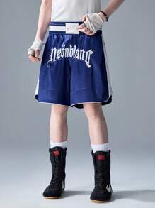 NEON BLANC 男士街头风格字母印花宽松休闲短裤，适合夏季，街头潮流必备