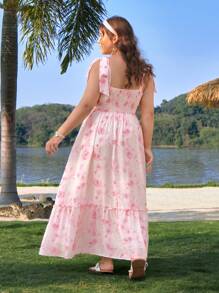 SHEIN MOD Váy suông chiffon in họa tiết hoa ombre cỡ lớn cho nữ - Hồng - Xem 2