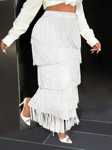 Slaydiva Váy mini tua rua màu xanh lá cây bơ cao cấp thanh lịch dành cho nữ - trắng - Xem 7