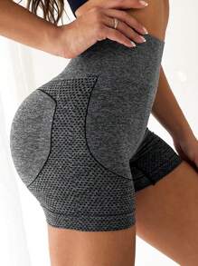 Easithlete Quần short thể thao cạp rộng co giãn Quần short thể thao nữ, Quần short tập gym, Quần short đi xe đạp - Màu xám đen - Xem 3