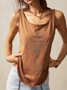 Bohemela Áo ba lỗ dệt kim cổ tròn bó sát màu trơn cơ bản dành cho nữ - màu nâu - Xem 4