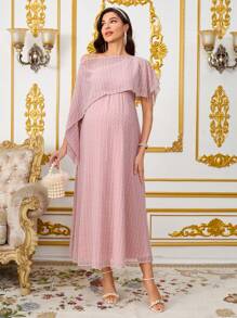 SHEIN Pregnant Women Solid Color Asymmetric Neck Loose Elegant Dress Maternity Dress - Pink - View 6