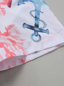 Manfinity RSRT 2pcs Men's Anchor & Coral Casual Leisure Vacation Short Sleeve Shirt And Shorts Set, Cozy Outfits - Pink - View 7