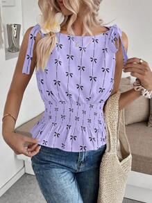 Breezaya Urlaubsschicke, boho/bohemische/Festival-Schleifen-Muster Lässig Bluse mit Taillenzug-Design für Frauen, elegante Pendlerbluse