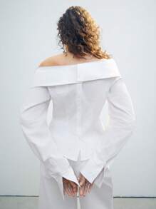 LYSMO 女士白色露肩双面衬衫 - 春夏