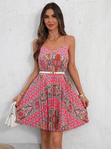 SHEIN Clasi Vestido mini con cuello en V elegante, plisado y estampado floral para mujer, vestido casual de invitada de boda, vestido de graduación, atuendo de vacaciones, vestido de primavera, vestido de sol, vestido de fiesta, vestido floral, vestido bohemio para mujer