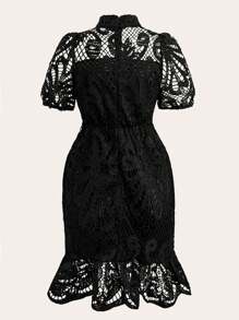 SHEIN Clasi Abito elegante da donna taglie forti, traforato, con ricami e bordi in pizzo