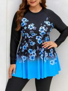 Swim Mulvari Plus Size Women 2 Pieces Long Fashionable Splicing Position Print Slimming Modest Dress Style Burkini Swimwear Set For Holiday - Black - View 4