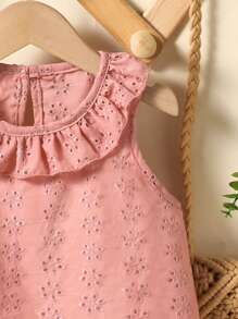 SHEIN Young Girls Tank Tops & Camis Spring And Summer Wildeya New Styles, Casual Country Style Embroidered Floral Ruffle Collar Apricot Blouse, Suitable For Outdoor Activities And Daily Wear - Dusty Pink - View 4