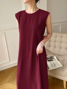 Heiryn Women Sleeveless Solid Color Arabic Style Dress Suitable For Summer - Burgundy - View 2