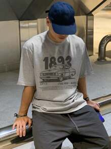DAZY Summer Men's Gray Car & Letter Print Racing Style T-Shirt - Grey - View 6
