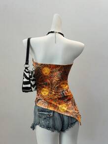 SHEIN EZwear Casual Minimalist Allover Grunge Style Cashew Flower & Paisley Pattern Women Summer Beach Festival Wear - Multicolor - View 2