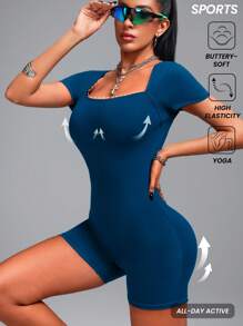 Innovista Women Activewear Backless Hollow Out Short Sleeve Sports Jumpsuit, Breathable Elastic Dry Fit Gym Jumpsuit For Daily,Sculpting Shapewear, Workout Outfits, Fitniss Romper & Overall,Multi-Use For Training, Edgy & Unique Stylish Tracksuit, Yoga,Mat,Pilates,Running,Cardio,Strength,Weights,Cycle,Bike,Outdoor,Hike,Camping,Trail,Volleyball,Going Out,Dance,Athleisure, Music Festival, Party, Blue & Green,Spring Summer Gear,Bathing Suit,Mother's Day Gift