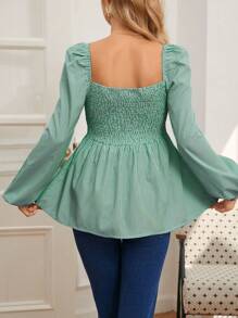 SHEIN Pregnant Women Frill Trim Front Tie Striped Long Sleeve Shirt - Green - View 2