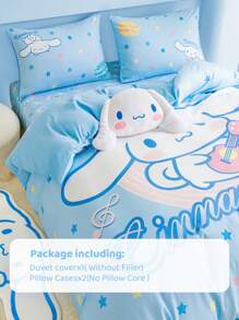 HELLO KITTY AND FRIENDS | SHEIN 可爱有趣的卡通、字母、星星、音符印花床上用品套装 - 淺藍色 - 查看 4