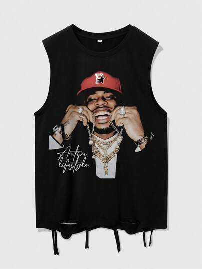 Street Life Men's Figure Graphic Tank Top, Suitable For Everyday Wear, Spring/Summer, 2000s Style