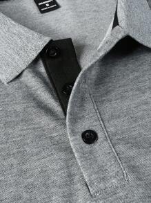 Manfinity Homme Bộ áo sơ mi và quần short POLO 2 trong 1 dành cho nam, thiết kế thời trang tối giản, phù hợp cho trang phục 2 món mùa hè dành cho nam, trang phục thường ngày mùa hè dành cho nam - Màu xám đen - Xem 6