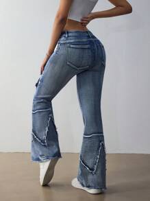 SHEIN EZwear 女士牛仔长裤，夏季时尚 - 藍色 - 查看 2