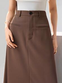 Heiryn 女士休闲通勤简约纯色半身裙 - 棕色 - 查看 2