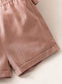 Conjunto de camisa de polo de unicolor y pantalones cortos para niños pequeños, atuendo casual de verano y vacaciones - Color caoba - Ver 3