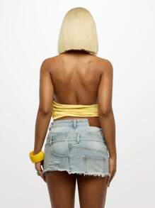 SUMWON WOMEN Multi-Layered Deconstructed Raw Hem Denim Mini Skirt, Y2K Fashion Three-Tier Design, Distressed Festival Summer Club Party Streetwear