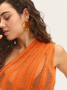 Nöista 橙色单肩女式迷你连衣裙，色彩鲜艳，展现不对称优雅，非常适合晚会、沙滩装或度假。