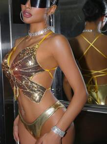 SHEIN Swim Event Salida de playa de mujer de gasa con diseño de mariposa para el Festival de Música 2025