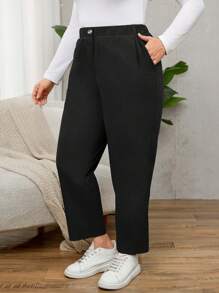 SHEIN LUNE Pantaloni in velluto a coste dritti, taglie forti da donna, colore cachi, adatti per l'inverno