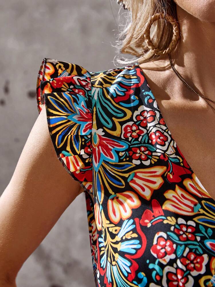 Women's Vacation Floral Print Cap Sleeve Casual Mini Dress