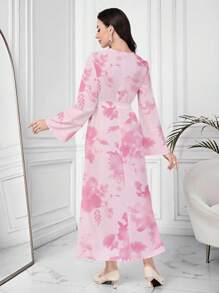 Al Najma Women's Floral Print V-Neck Long Sleeve Elegant Dress - Multicolor - View 2