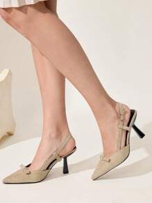 CUCCOO CHICEST Fashionable Women Pearl & Bow Decor Comfortable Versatile Lolita High Heels - Apricot - View 3