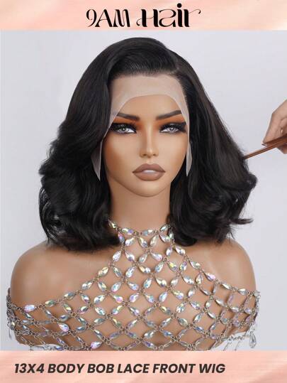 Body Wave 13x4 Transparent Lace Front Bob Wig 100% Human Hair 180% Density Pre Plucked Baby Hair Natural 1B Hairline For Women - 9AM Hair Sport Vacation Travel Festival Prom Outdoor Cosplay Campus School Beach Wedding Camping Holiday Outfits Summer Outfits Vacay Vibes Charm Elegant Casual Y2k Fashion Styles Ss25