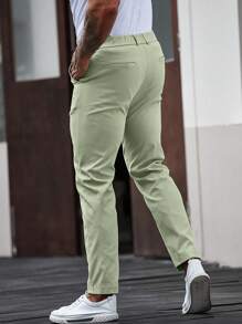 Manfinity Homme Men's Casual Solid Color Slanted Pocket Suit Pants - Green - View 2