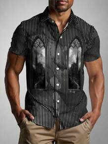 Manfinity Dauomo Men's Striped Short Sleeve Single-Breasted Casual Commuter Shirt - Multicolor - View 1