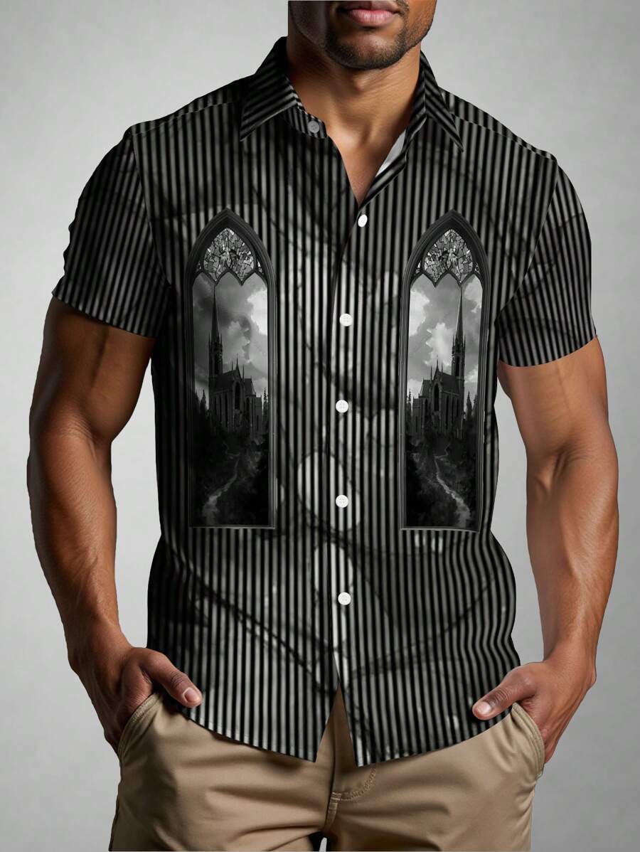 Manfinity Dauomo Men's Striped Short Sleeve Single-Breasted Casual Commuter Shirt - Multicolor - View 1