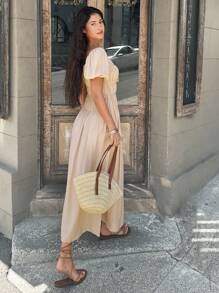 Siren Gaze Women's Solid Color Front Tie Waist Pleated Dress,Vacation Outfits Women,Summer Dresses For Women
