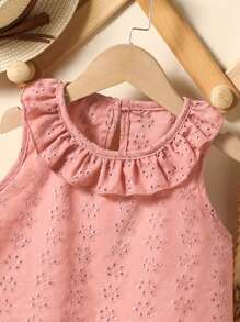 SHEIN Young Girls Tank Tops & Camis Spring And Summer Wildeya New Styles, Casual Country Style Embroidered Floral Ruffle Collar Apricot Blouse, Suitable For Outdoor Activities And Daily Wear - Dusty Pink - View 3