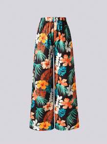 2pcs Tween Girls Tropical Floral & Leaf Print Camisole Top And Long Pants Beach/Resort Set, Spring/Summer Outfits For Summer Set Outfit For Girl Outfits For Girls Summer - Multicolor - View 3