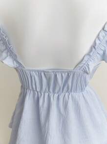 Elamini Blue Cute Girl Ruffle Trim Sexy Backless Low Neck Short Camisole Top