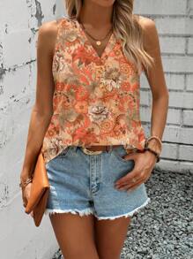 SHEIN LUNE 女士休闲简约复古图案背心，适合夏季 - 彩色 - 查看 7