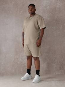 SUMWON Conjunto de dos piezas de talla grande premium, de felpa francesa gruesa de manga corta, casual, para entrenamiento, de verano y primavera