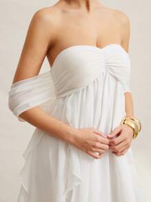 L'Amorae Women's Sexy Strapless Backless Ruffle Hem Maxi Dress - White - View 3