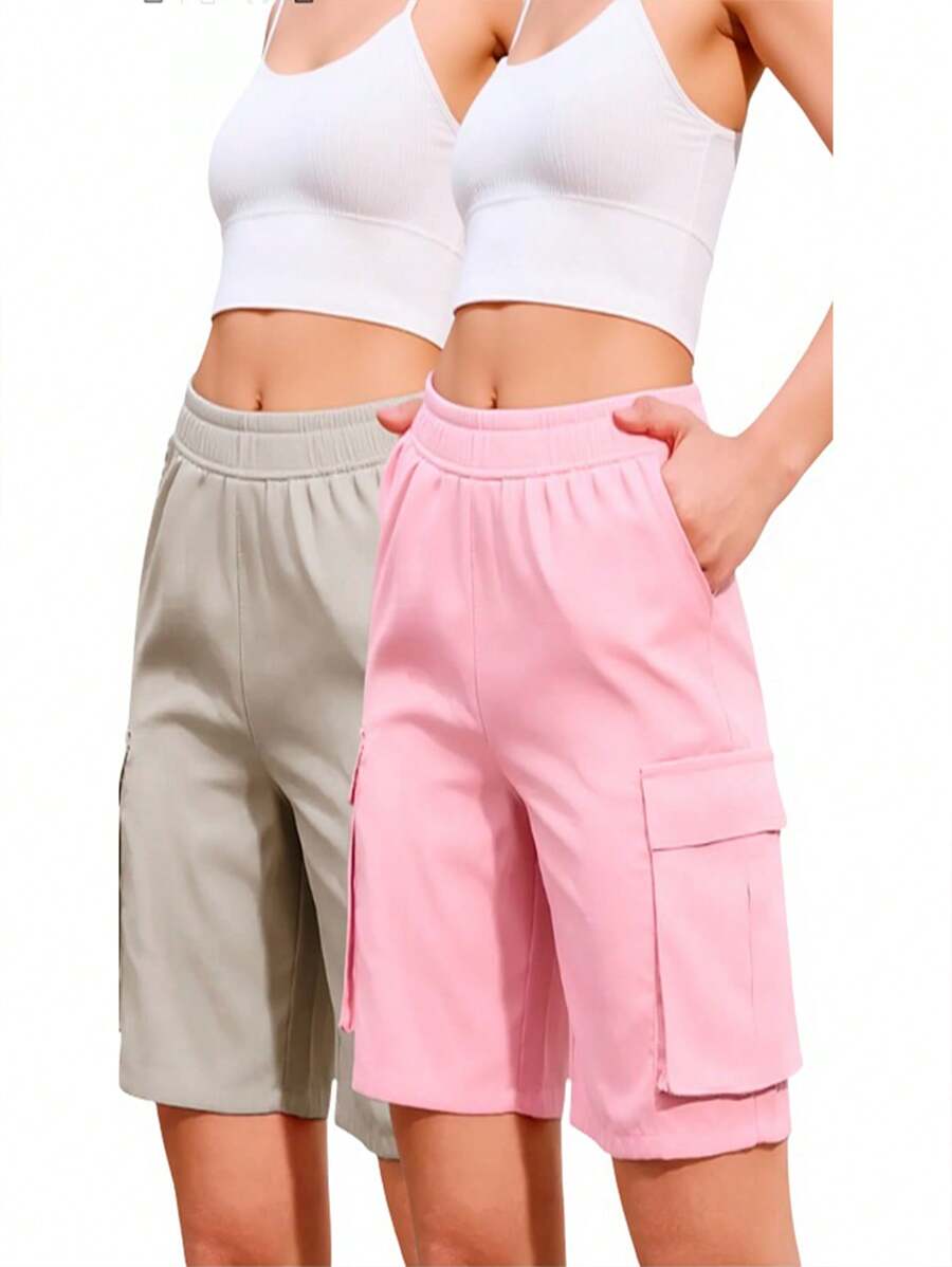 Women's Summer Casual Solid Color Cargo Shorts - Multicolor - View 1