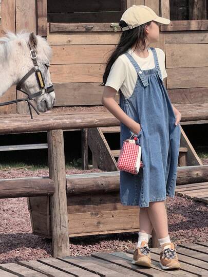 Dazy Kids 青少年女孩牛仔背带裙，适合夏季