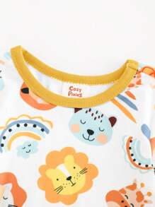 Cozy Pixies 男婴舒适款 2 件套睡衣套装 - 卡通动物印花柔软针织圆领长袖上衣和裤子 - 彩色 - 查看 5